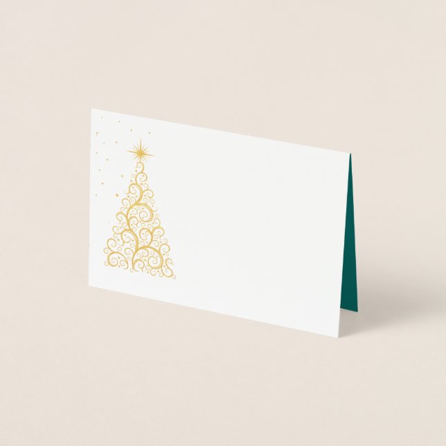 Name Place Card Gold Foiled ChristmasTree & Stars (Front)