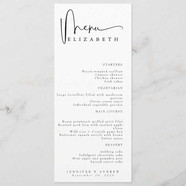 Name Place Card | Menu | Simple Wedding Menus (Front)