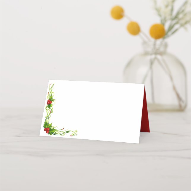 Name Place Card-Merry Christmas Holly Place Card (Front)