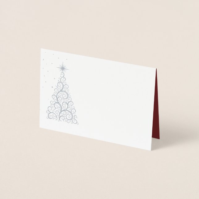 Name Place Card SLVR Foiled ChristmasTree & Stars (Front)