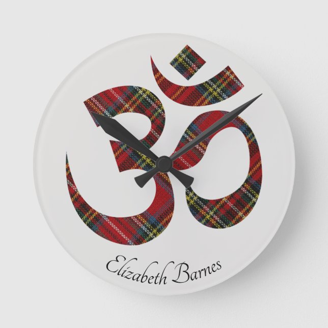 Name, Plaid Tartan Om Symbol 8-in  Round Clock (Front)