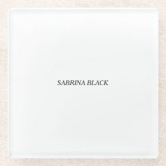 Name Plain Modern Minimalist Simple White Glass Coaster