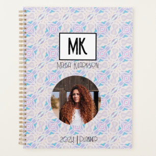 Name Planner with Photo on Blue Grunge Pattern
