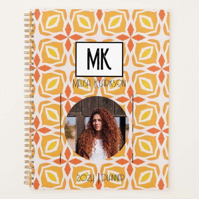 Name Planner with Photo on Orange Grunge Pattern (Front)