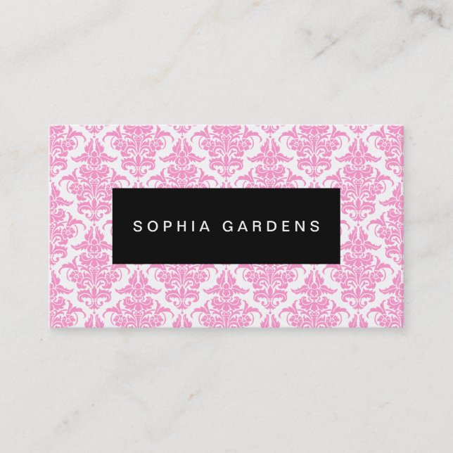 Name Plate - Damask - Pink Business Card (Front)