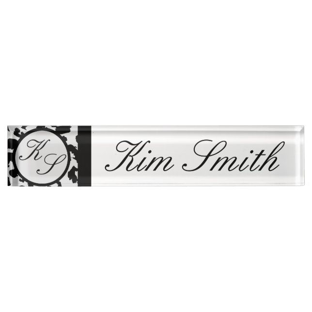 Name Plate Leopard Print Monogram Desk Black White (Front)