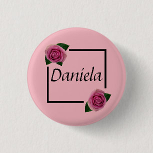 Name plate with roses 1 inch round button