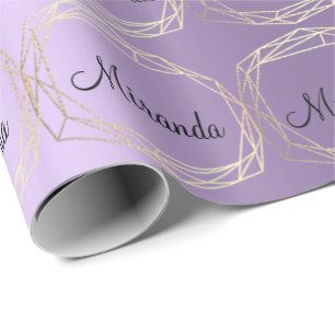 Name Polygonal Purple Plum Champaigne Gold Diamond Wrapping Paper