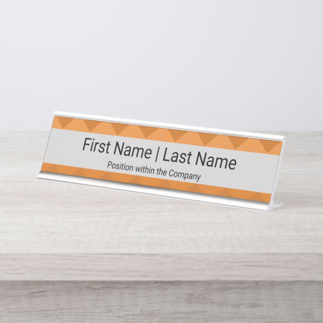 Name & Position Sans Serif Font Grey Orange  Desk Name Plate (Front)