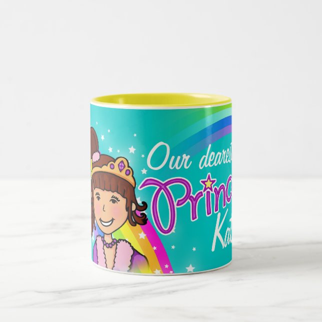 Name princess girls rainbow aqua mug (Center)