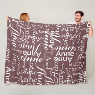 Name Printed in White all-over a Fired-Brick Fleece Blanket