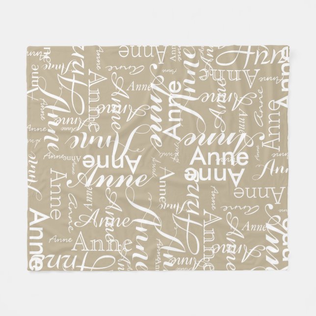 Name Printed in White all-over a Pale Khaki Fleece Blanket (Front (Horizontal))