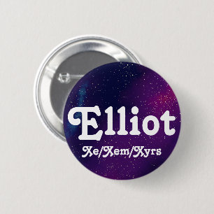 Name ___ + Pronouns Customizable Galaxy 2 Inch Round Button