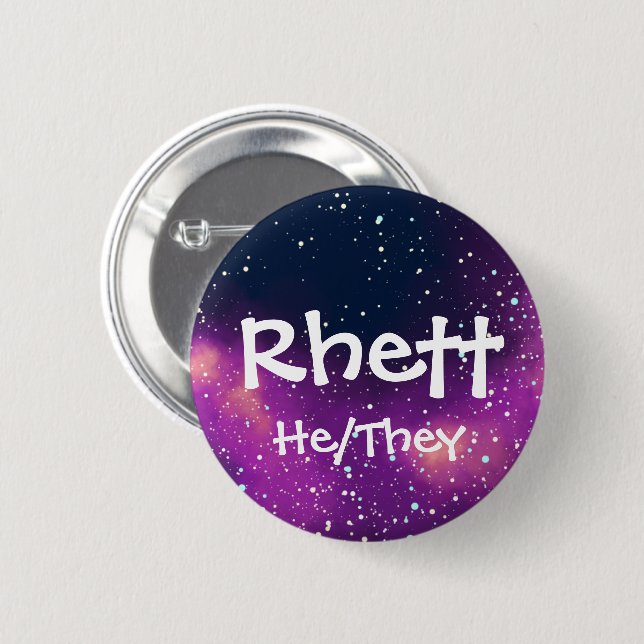 Name ___ + Pronouns Customizable Galaxy 2 Inch Round Button (Front & Back)