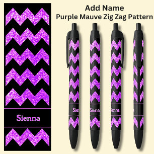 Name  Purple Mauve Zig Zag on Black Ink Pen