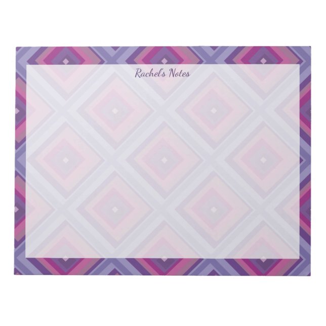 Name Purple Pink Diamond Pattern Squares Checkers  Notepad (Front)