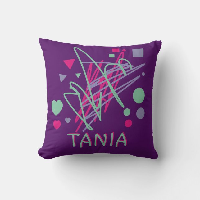 Name Purple Pink Teal Circle Square Triangle Heart Throw Pillow (Front)