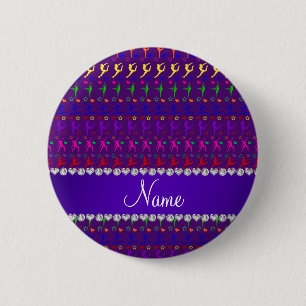 Name purple rainbow gymnastics hearts stars 2 inch round button