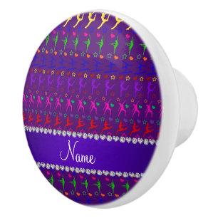 Name purple rainbow gymnastics hearts stars ceramic knob