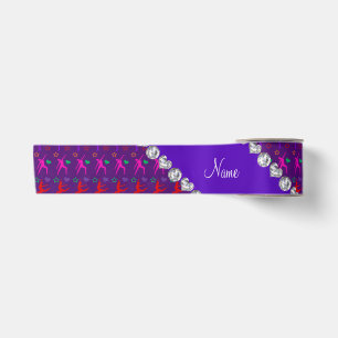 Name purple rainbow gymnastics hearts stars satin ribbon