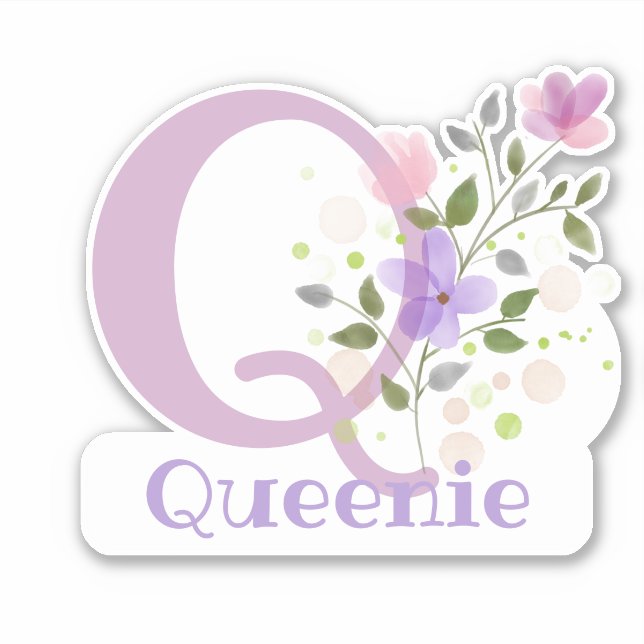 Name Queenie & Initial with Floral Design (Front)
