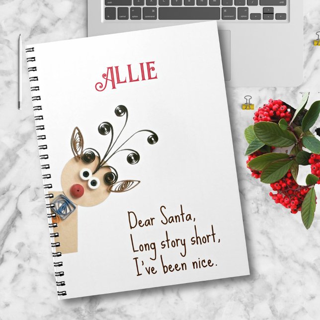 Name, Quilled Reindeer Peeking Holiday Day Planner Notebook (Creator Uploaded)
