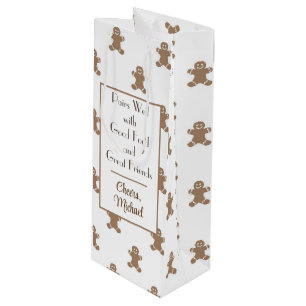 Name & Quote on Cute Gingerbread Man Wine Gift Bag