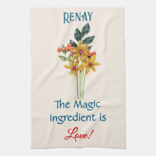 Name, Quote, Paper Quilled Flowers Print Large Kitchen Towel