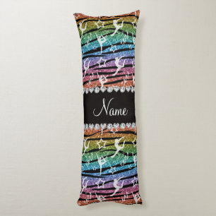 Name rainbow gymnastics glitter zebra stripes body pillow