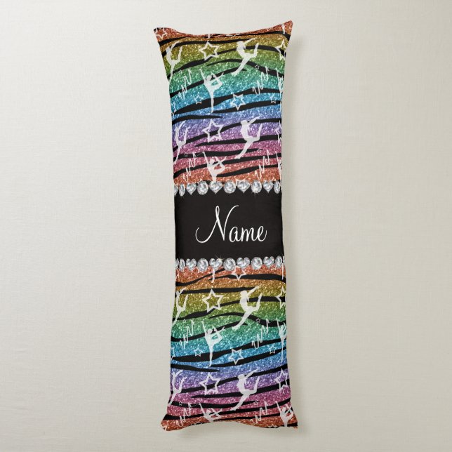 Name rainbow gymnastics glitter zebra stripes body pillow (Back (Vertical))