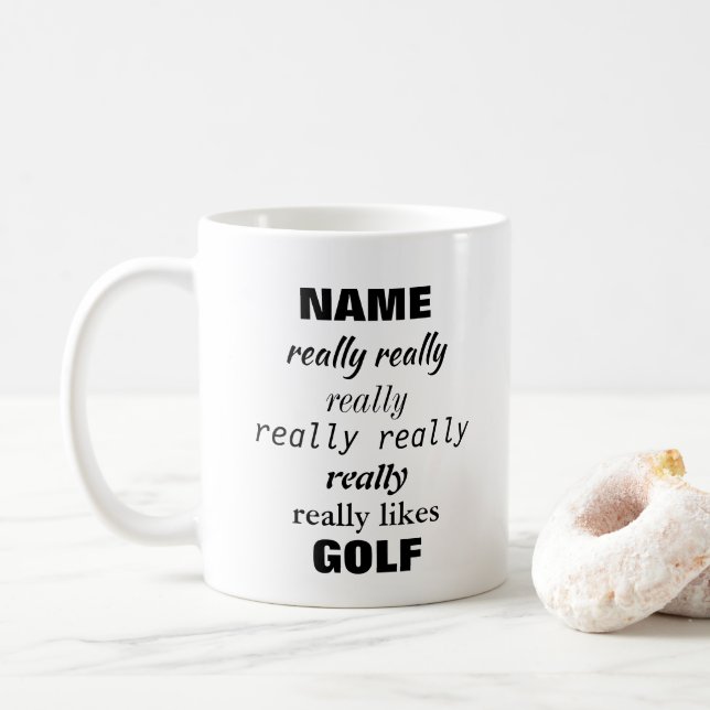Name really really really likes (or loves) Subject Coffee Mug (With Donut)