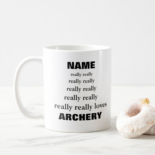 Name really really really loves Subject Archery Coffee Mug (With Donut)