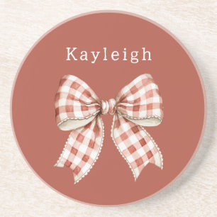 Name Red Cream Bow Coaster