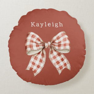 Name Red Cream Bow Round Pillow