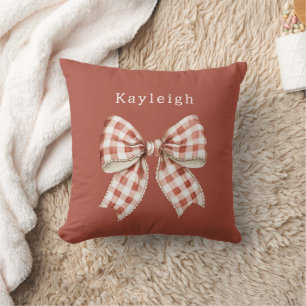 Name Red Cream Bow Throw Pillow