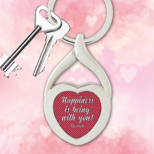 Name, Red & White Valentine Twisted Heart Metal Keychain