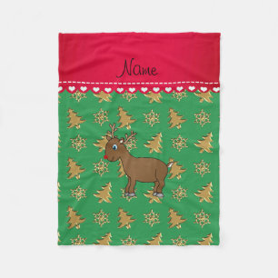 Name reindeer green gold trees snowflakes fleece blanket
