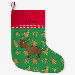 Name reindeer green gold trees snowflakes small christmas stocking