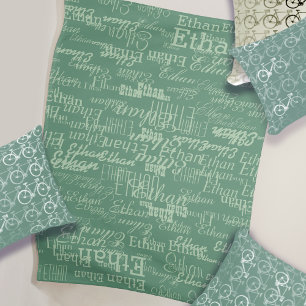 Name Repeated on all-over-printed Dusty Green Fleece Blanket
