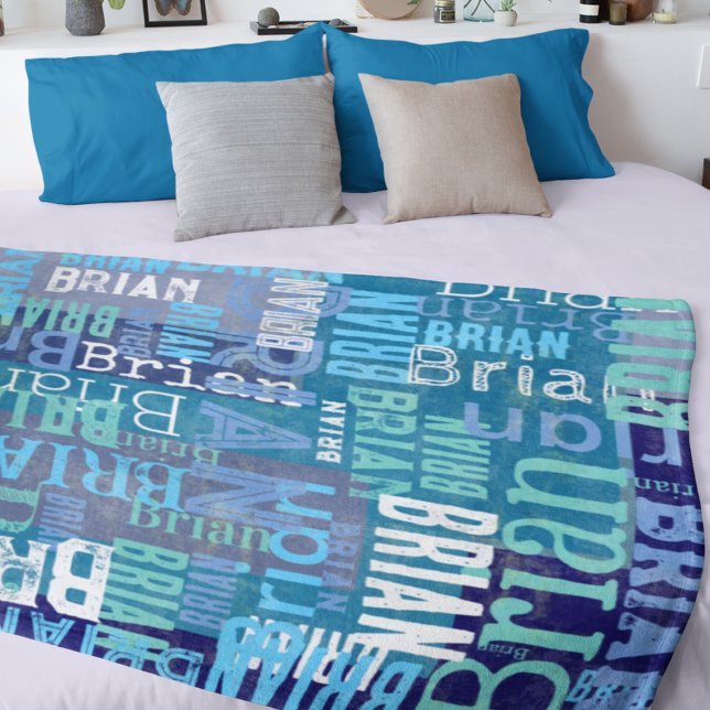Name Replicated in Shades of Blue Fleece Blanket (Creator Uploaded)