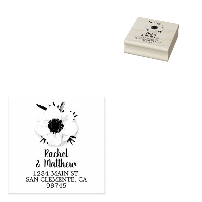 Name Return Address Floral Rubber Stamp (Stamped)
