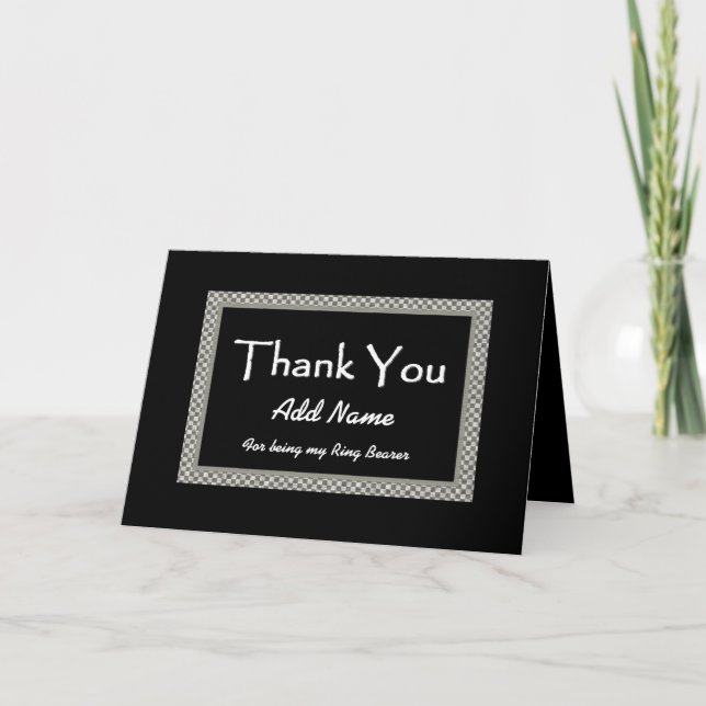 NAME  Ring Bearer Checkerboard Wedding THANK YOU 1 Card (Front)