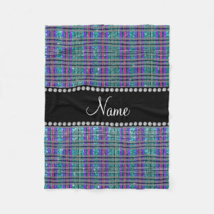 Name robin egg blue glitter pink purple plaid fleece blanket