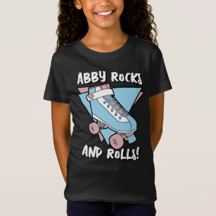 Name Rocks and Rolls Pastel Blue Pink Roller Skate T-Shirt