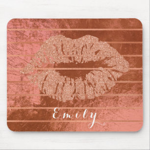 Name  Rose Gold Metallic Copper Stripes Lips Kiss Mouse Pad