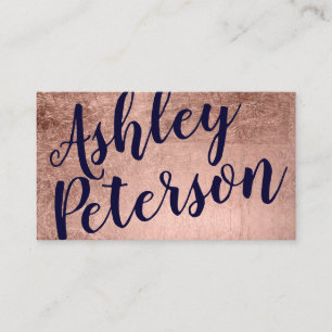 Name rose gold navy blue hair makeup typography business card