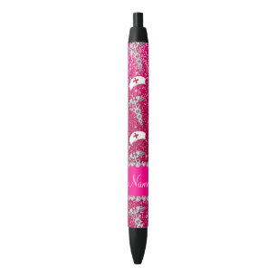 Name rose pink glitter nurse hats silver caduceus black ink pen