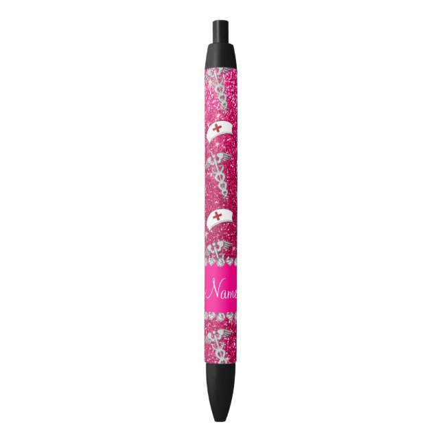 Name rose pink glitter nurse hats silver caduceus black ink pen (Front Vertical)