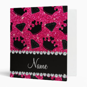 Name rose pink glitter princess crowns diamonds binder