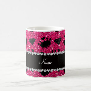 Name rose pink glitter princess crowns diamonds coffee mug